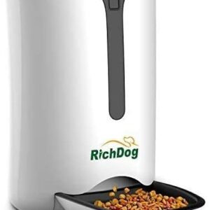 Richdog Automatic Pet Feeder, Food Dispenser for Cats and Dogs, Voice Recorder, Distribution Alarms, Portion Control, Timer Programmable, Up to 4 Meals a Day, USB Wall Plug & Batteries Supply