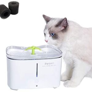 Petmii Pet Fountain, 88oz/2.6L Automatic Cat Water Fountain Dog Water Dispenser with 2 Replacement Filters for Cats, Dogs, Birds and Small Animals (White Fountain)