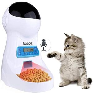 Iseebiz Automatic Cat Feeder, Timed Cat Feeder with Infrared Induction Anti-Clog Design, 10s Voice Recorder and Timer Programmable, Up to 39 Portion Control 4 Meals Daily for Pets