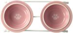 PetRageous 44355 Toftees Paws Diner with Two 1-Cup Dishwasher Protected Stoneware Bowl Capability 10.75-Inch Size 2.25-Inch Tall for Further Small and Small Canine and Cats, White Diner with Pink Bowls