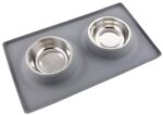 Guardians Canine Bowls with Silicone Mat, Canine Meals Mat with Detachable Stainless Metal Bowl (13.5oz Every), No Spill Non-Skid Mat Meals Water Bowl for Pet Pet Small Animals