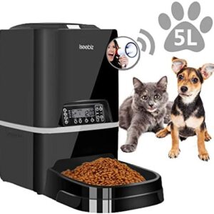 Iseebiz Automatic Pet Feeder 5L Smart Feeder Dog Cat Food Dispenser Voice Recording,Timer Programmable, Portion Control, IR Detect, 8 Meals Per Day for Small and Medium Pet