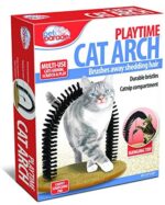 Pet Parade Self-Grooming Playtime Cat Arch – Helps Forestall Hairballs & Controls Shedding – Contains Hanging Toy, Black