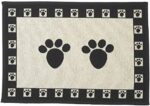 PetRageous 10209 Paws Tapestry Canine Non-Skid Machine Washable Placemat for Pet Feeding Stations with Rubber Backing 13-Inch by 19-Inch for Canines and Cats, Black and Pure