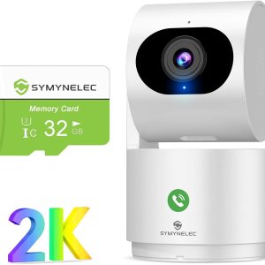 2K Indoor Security Camera with 32GB TF Card, Smart Baby Monitor/Pet Camera/Home Security Camera with One-Touch Call 360 Pan/Tilt AI Human Detection Motion Tracking 2-Way Talk Noise Reduction